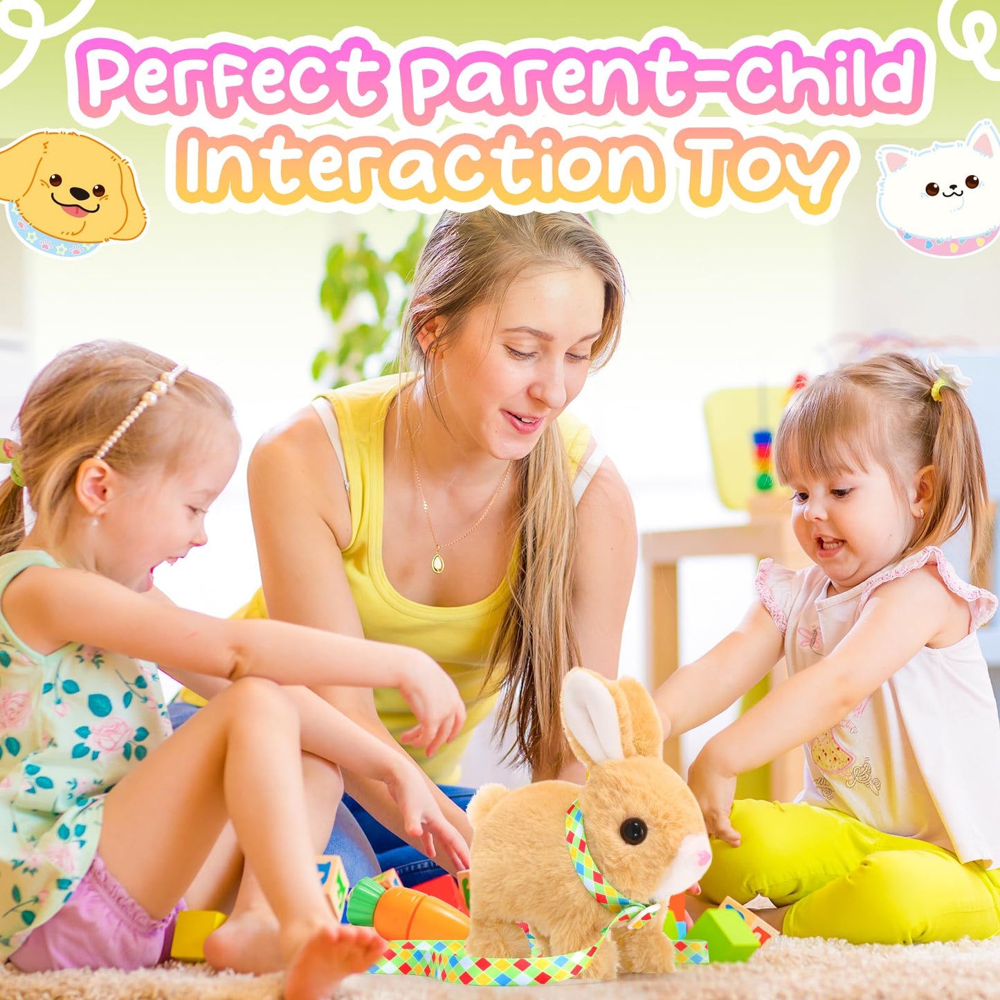 Tagitary Easter Plush Bunny Toys Electronic Bunny Toy with Sounds,Wiggling Ears,Hopping,Twitching Mouth and Nose,Interactive Rabbit Toy for Kids with Leash,Easter Birthday Gift for Toddlers
