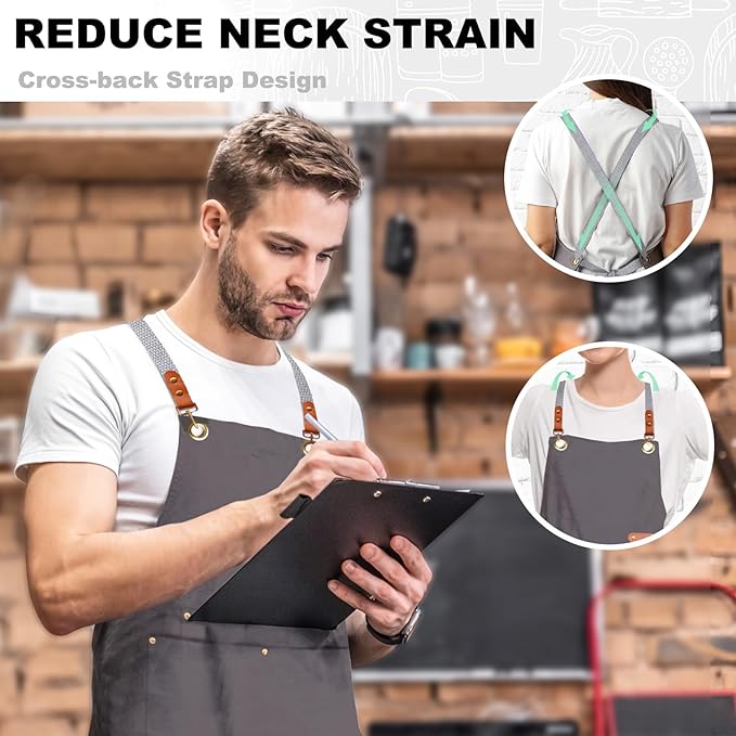 chef apron bib tool apron for man woman cross back straps with 4 pockets for kitchen cooking gardening baking working