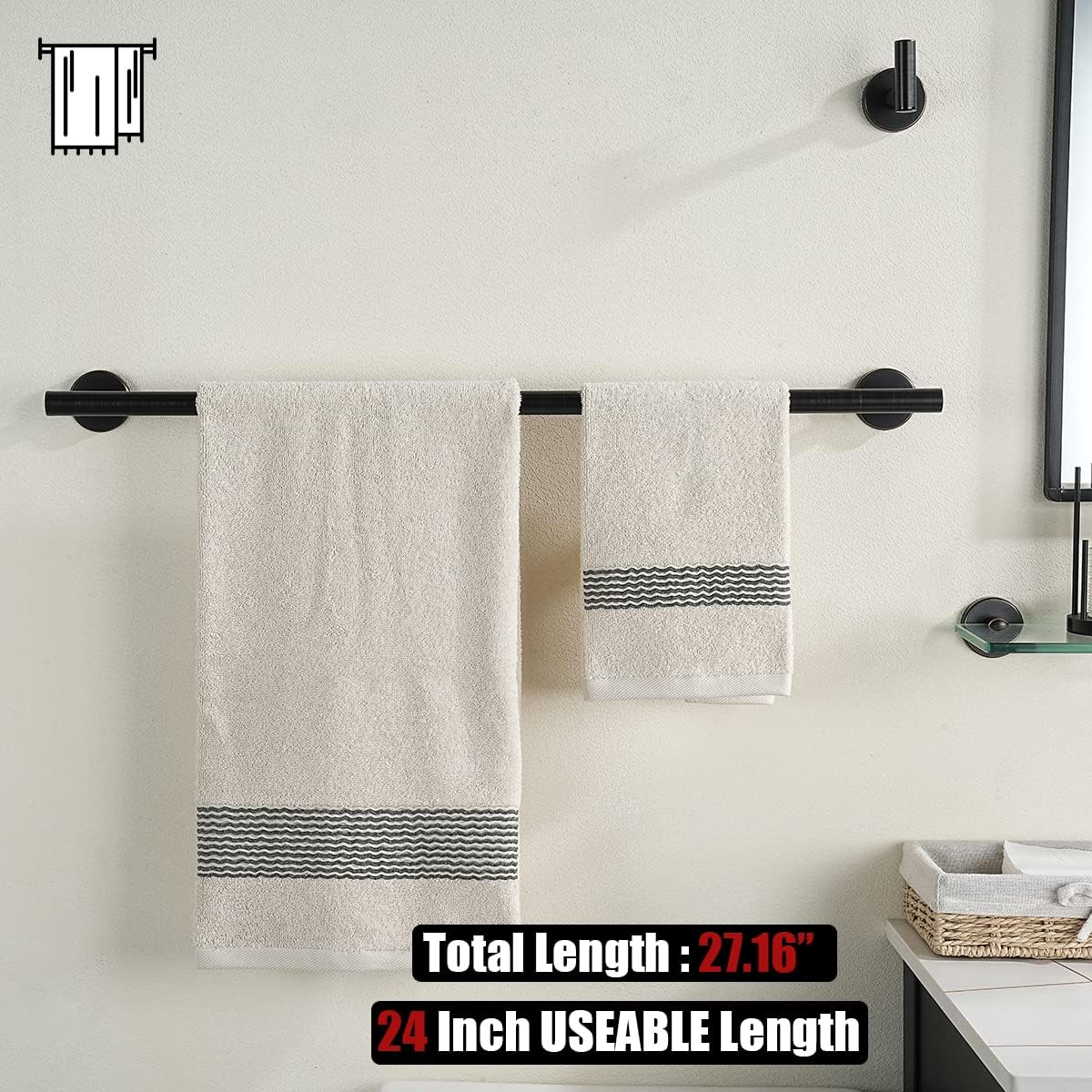 JQK Bathroom Hardware Set Oil Rubbed Bronze, 5-Piece Bath Accessories Set ORB Wall Mount includes 24 in Towel Bar, 7 in Towel Ring, Toilet Paper Holder, 2 Towel Hooks, BAS165-ORB