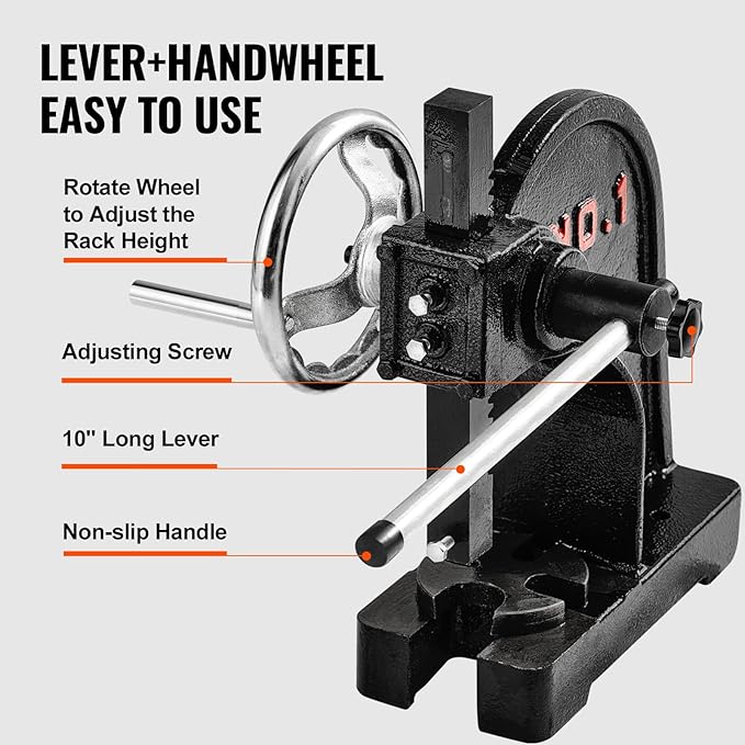VEVOR Arbor Press, 1 Ton Manual Arbor Press with Handwheel, 5.9" Maximum Height, Cast Iron Heavy-duty Manual Desktop Arbor Press, Precision Hand Press for Stamping, Bending, Stretching, Forming