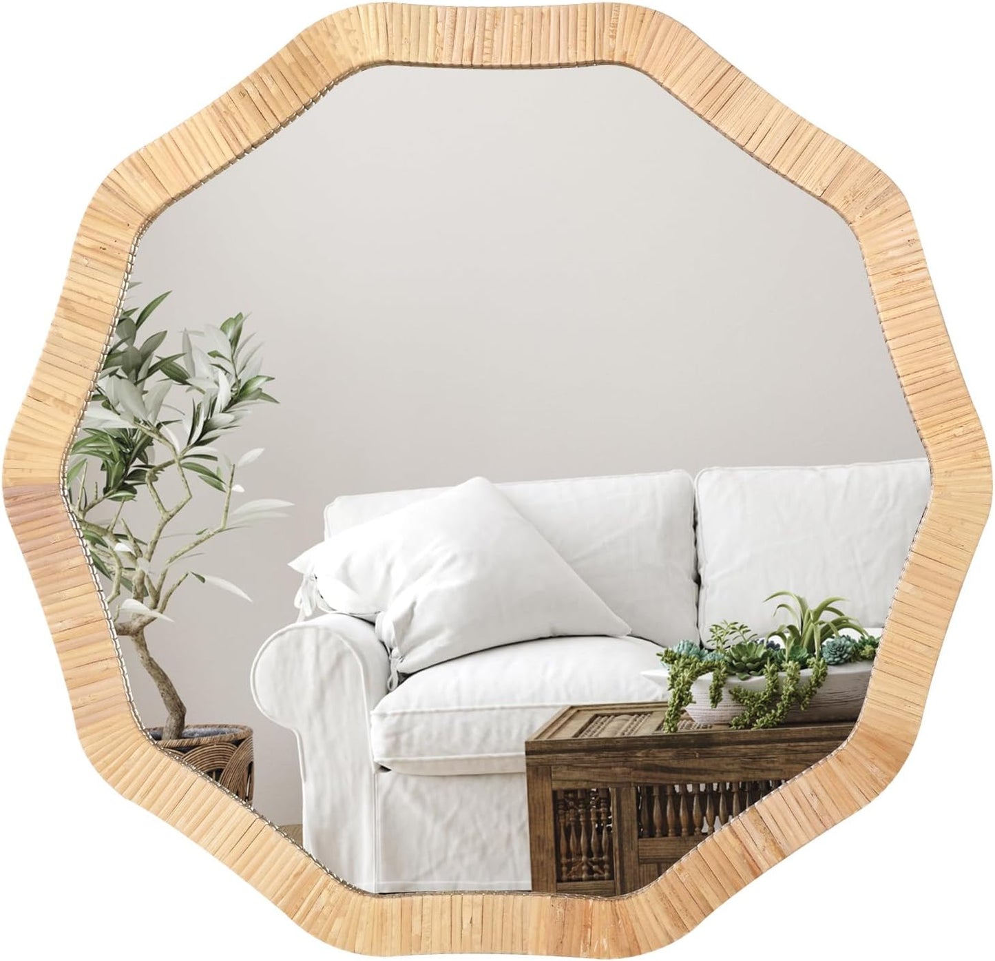 ULIKE Rattan Mirror for Wall, Bathroom 30 Inch Rustic Farmhouse Wall Decor with Handmade Wicker Frame, Boho Woven Mirror for Nursery Bedroom Living Room Entryway