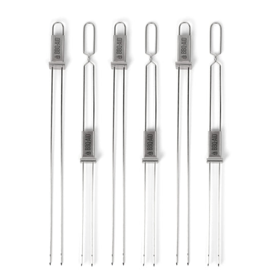BBQ-AID Premium Barbecue Metal Skewers for Kabobs with Quick Release - Double Pronged, Stainless Steel Metal Skewer for Grilling - Shish Kabob Sticks, Veggies & More
