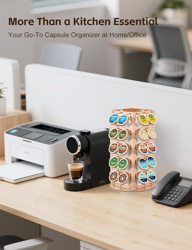 K Cup Holder, Coffee Pod Holder for Keurig – 360° Rotating Aluminum Coffee Organizer for Countertop,Saving Design with Anti-Slip Base for Kitchen or Office,Capacity of 40 Pods (Gold)