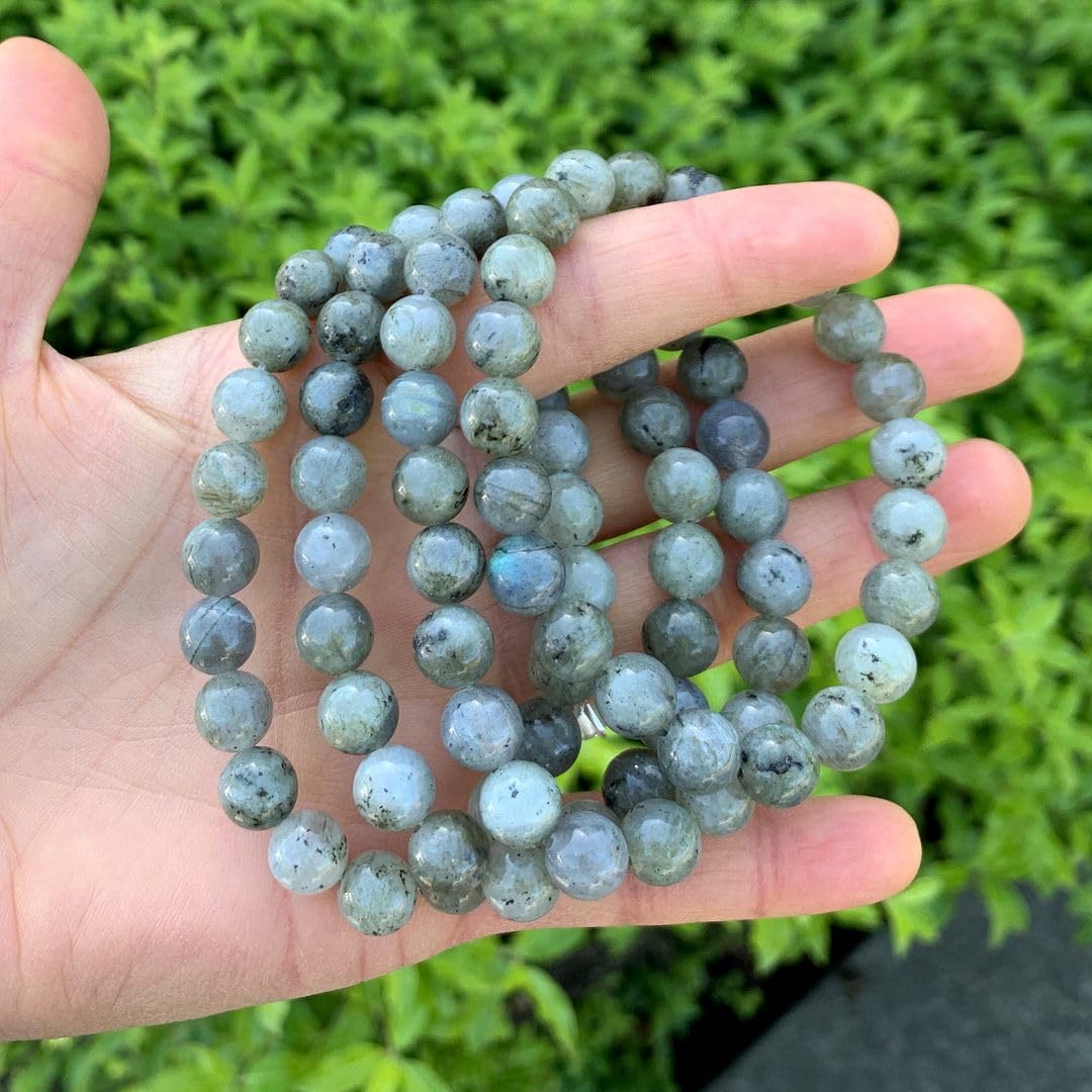 Adabele Real Natural Light Grey Labradorite Gemstone Beaded Bracelet 7 inch Stretch Chakra Healing Crystal Stone Jewelry Women Birthday Gift (Unisex) GB8-34