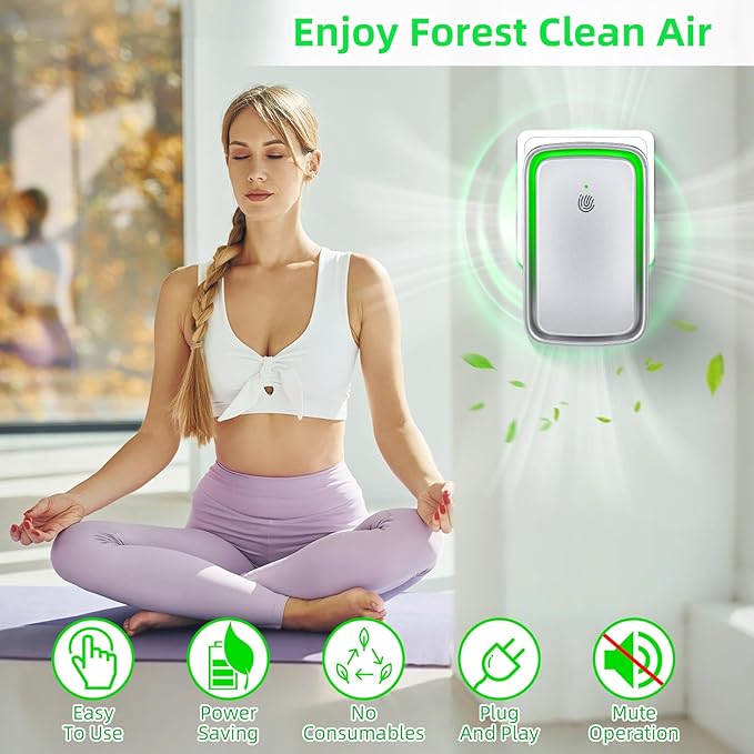 Plug in Ionic Air Purifier: 3 Pack Air Ionizers for Home - Silent Filterless - Negative Ion Air Purifier Freshener for Bedroom Office Bathroom Basement for Pet Odors,Dust,Smoke,Air Cleaner(Silver)