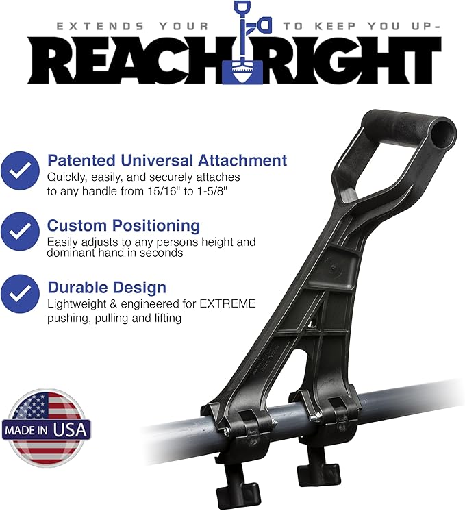 Universal Handle Attachment for Snow Shovel, Weedeater, String Trimmer, Rake & More | Versatile Ergonomic Back Saving Attachment for All Gardening Tools | Made in The USA
