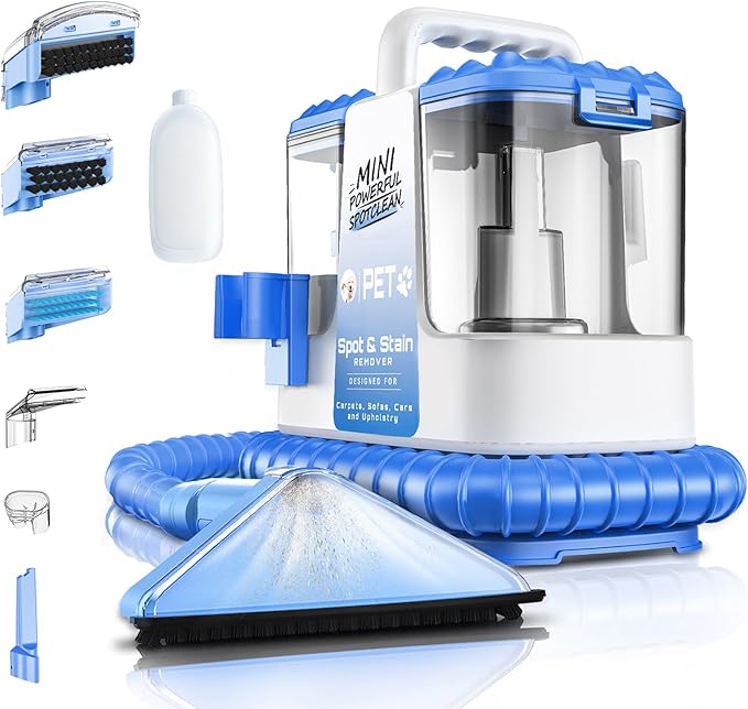 Carpet Cleaner Machine, 20Kpa Powerful Suction with 5 Cleaning Tools, Cleaning Solution, Car/Auto Detailer, Lightweight Compact Design for Rug, Carpet, Car Seats, Pets, Stairs, Couches,Blue
