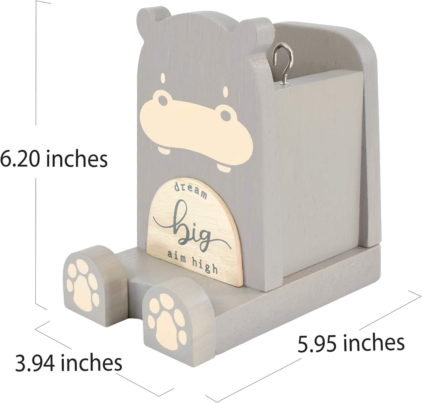 I'm Wood Multipurpose Eyeglass Phone Pen & Pencil Holder Stand Stationery Desk Box Organizer Accessories Decor Home Office Desktop Birthday Graduation Gifts “Dream Big Aim High” (Hippo)
