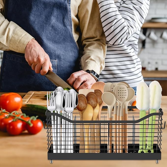 Utensil Holder Metal Counter Large Capacity Stable Cooking Utensil Organizer with 4 Nonslip Feet Cooking Utensil Holder for Home Kitchens