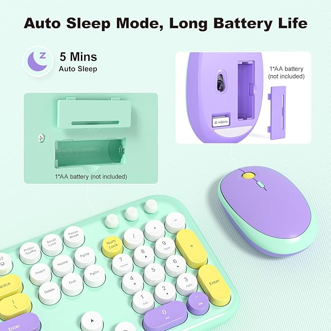MOFII Wireless Keyboard and Mouse, Retro Typewriter Keyboard and Silent Mouse, 2.4GHz Full Size Keyboard and Mouse Wireless Combo for Laptop, PC, Desktop, Windows (Mint Green)