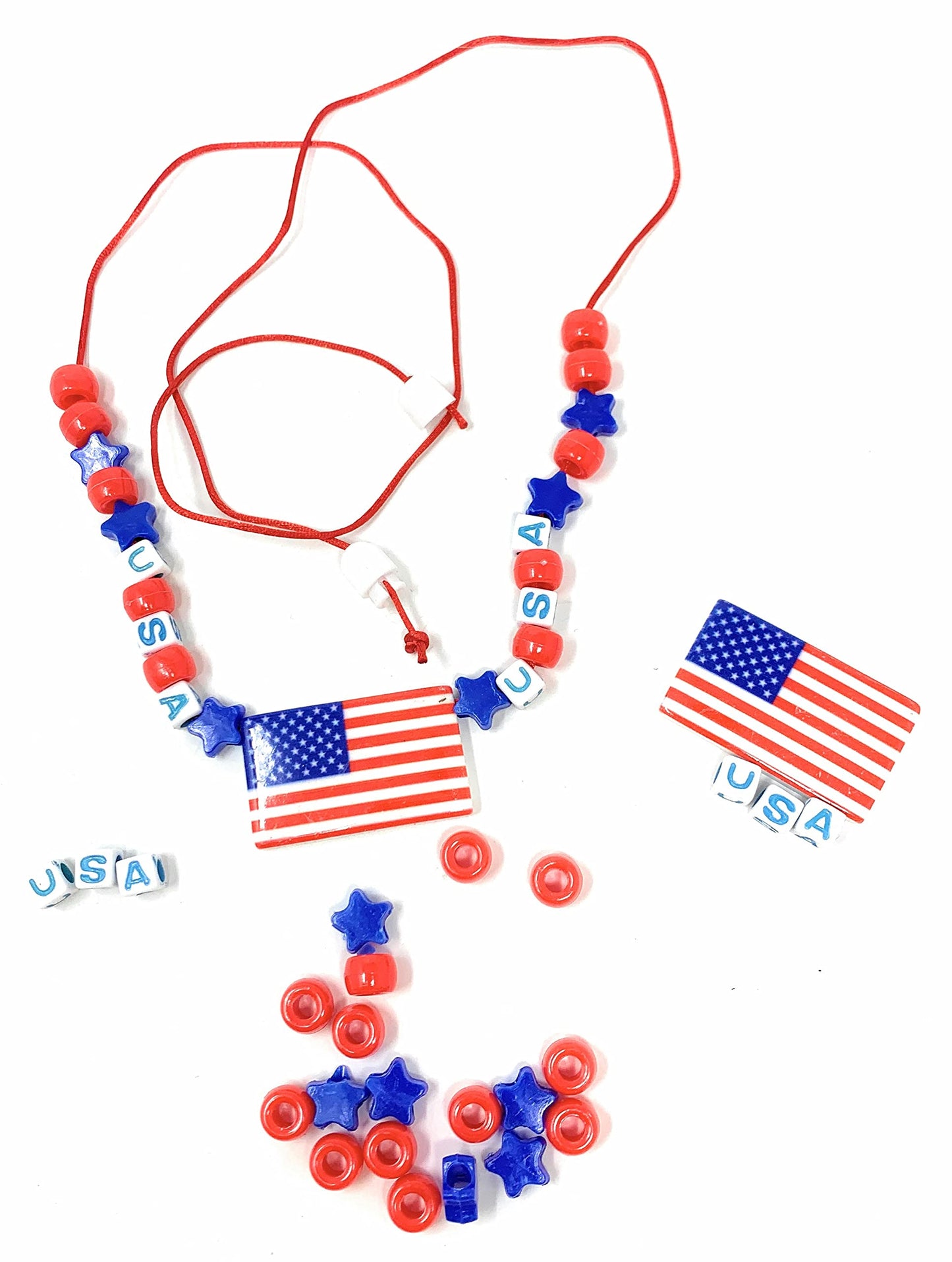 Funiverse Bulk 25 Pack of Kids Patriotic Jewelry Necklace Craft Kits - Perfect for Fourth of July, Memorial and Veteran's Day