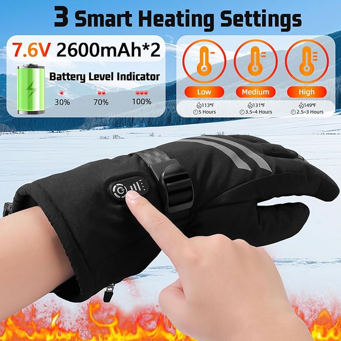 Hand Warmers Rechargeable, Electric Heated Gloves with Rechargeable Batteries 3 Levels 7.6V Fast Heating Handwarmer Pouch for Women Men Kids Winter Hiking Camping Hunting Skiing Outdoor Sports Working
