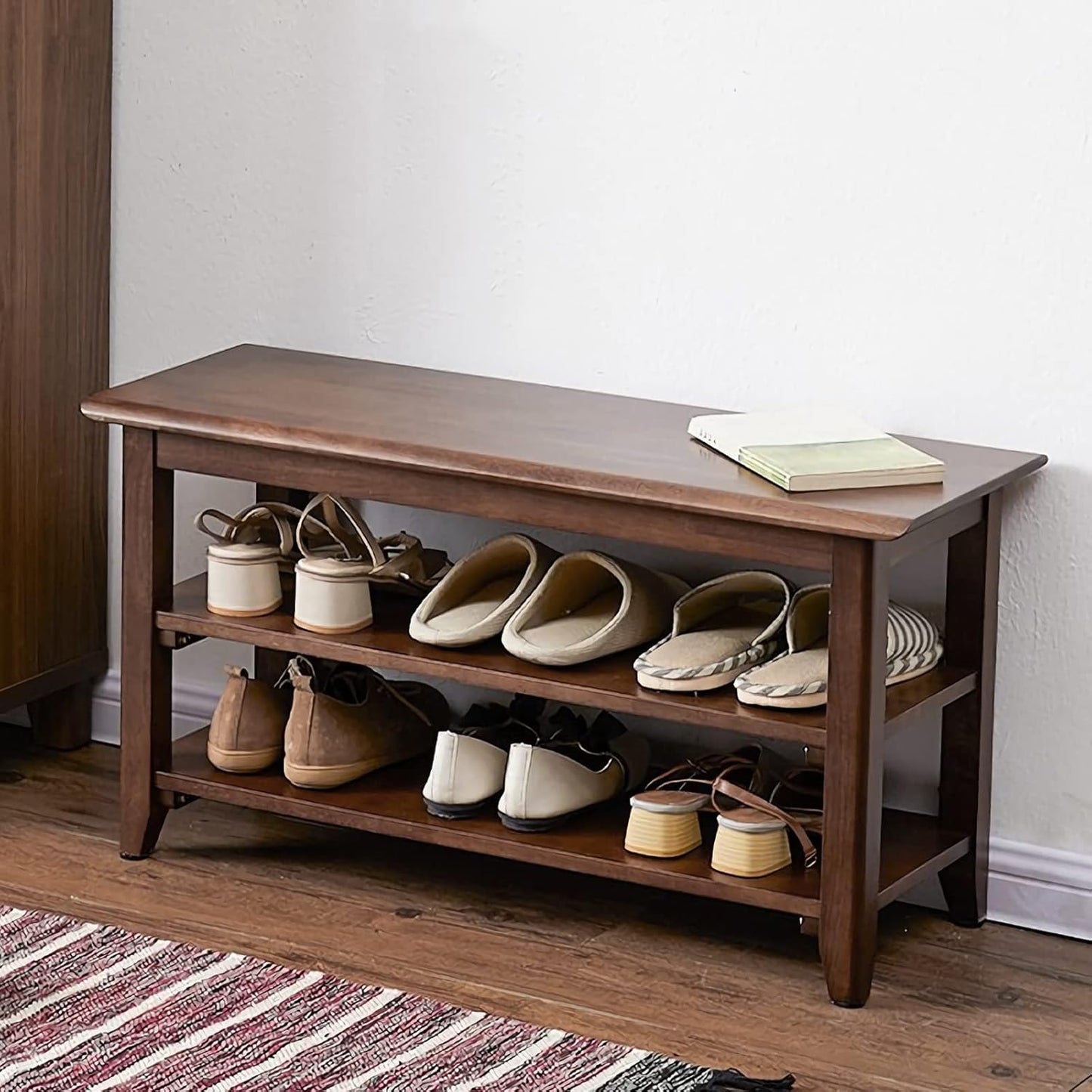 LEILISI Shoe Bench, Solid Wood Shoe Rack Bench Simple Style Shoe Storage Bench for Entryway Hallway Living Room and Corridor (31.5")