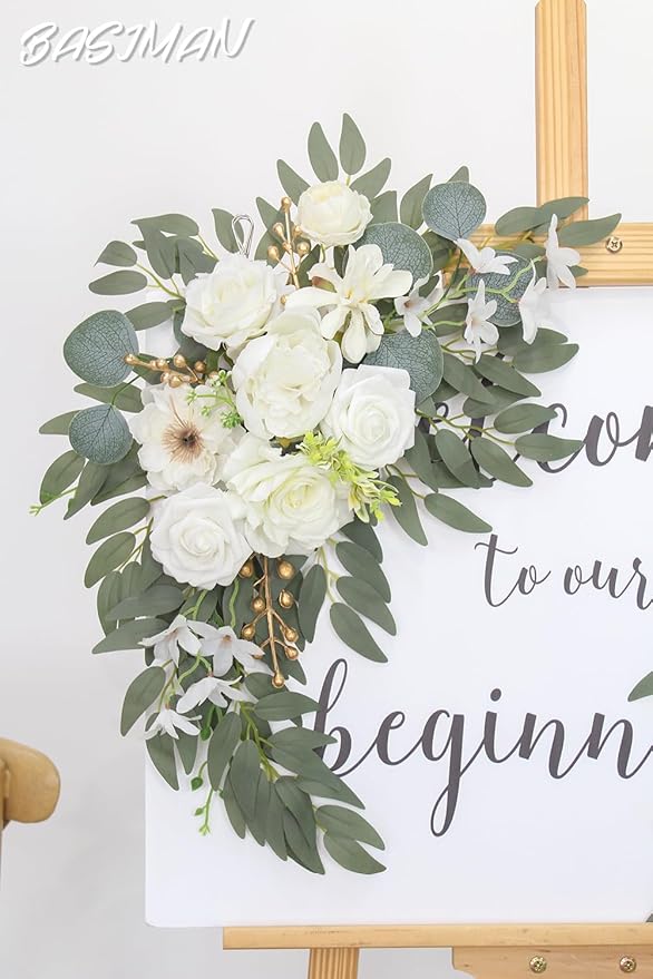 Arch Flowers with Drapes Kit (Pack of 2) for Wedding Ceremony Arbor and Reception Backdrop Decoration Wedding Welcome Signs Floral Birthday Party Decoration