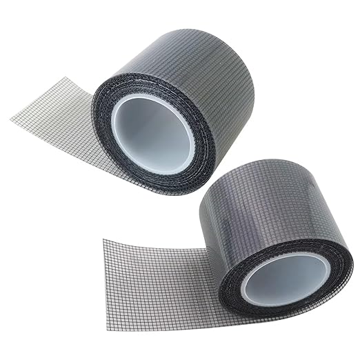 Heavy-Duty 2" x16.5' Screen Repair Tape 2-Pack, Black Fiberglass Mesh for Invisible Mends on Window & Door Screens