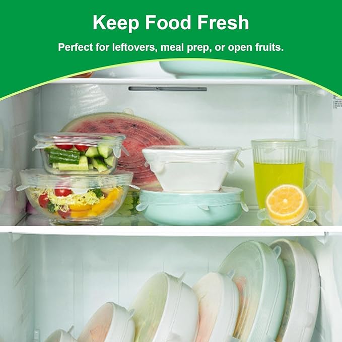 Silicone Stretch Lids – 12 Pack Reusable Food Covers,Flexible Silicone for Bowls, Containers, Fruits – Airtight & Leakproof Seal for Kitchen Storage (Transparent)