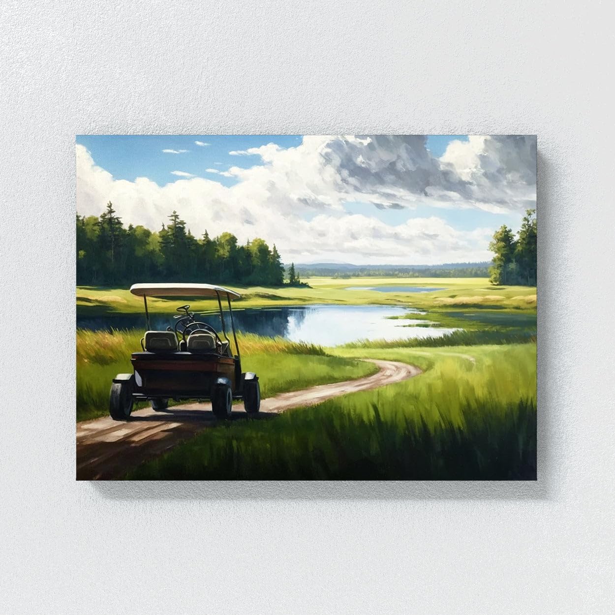 Sense Canvas Golf Cart Fairway Landscape 23 Canvas Art - Home Decor Wall Art Print Poster Painting Large 40x30 / 0.75"