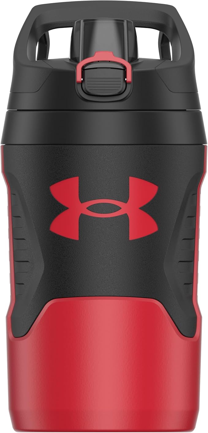 Under Armour 32 oz Insulated Water Bottles - Sports Water Jug with Fence Hook, Leak Resistant for Baseball, Football & More, 32 oz Insulated, Red/Black