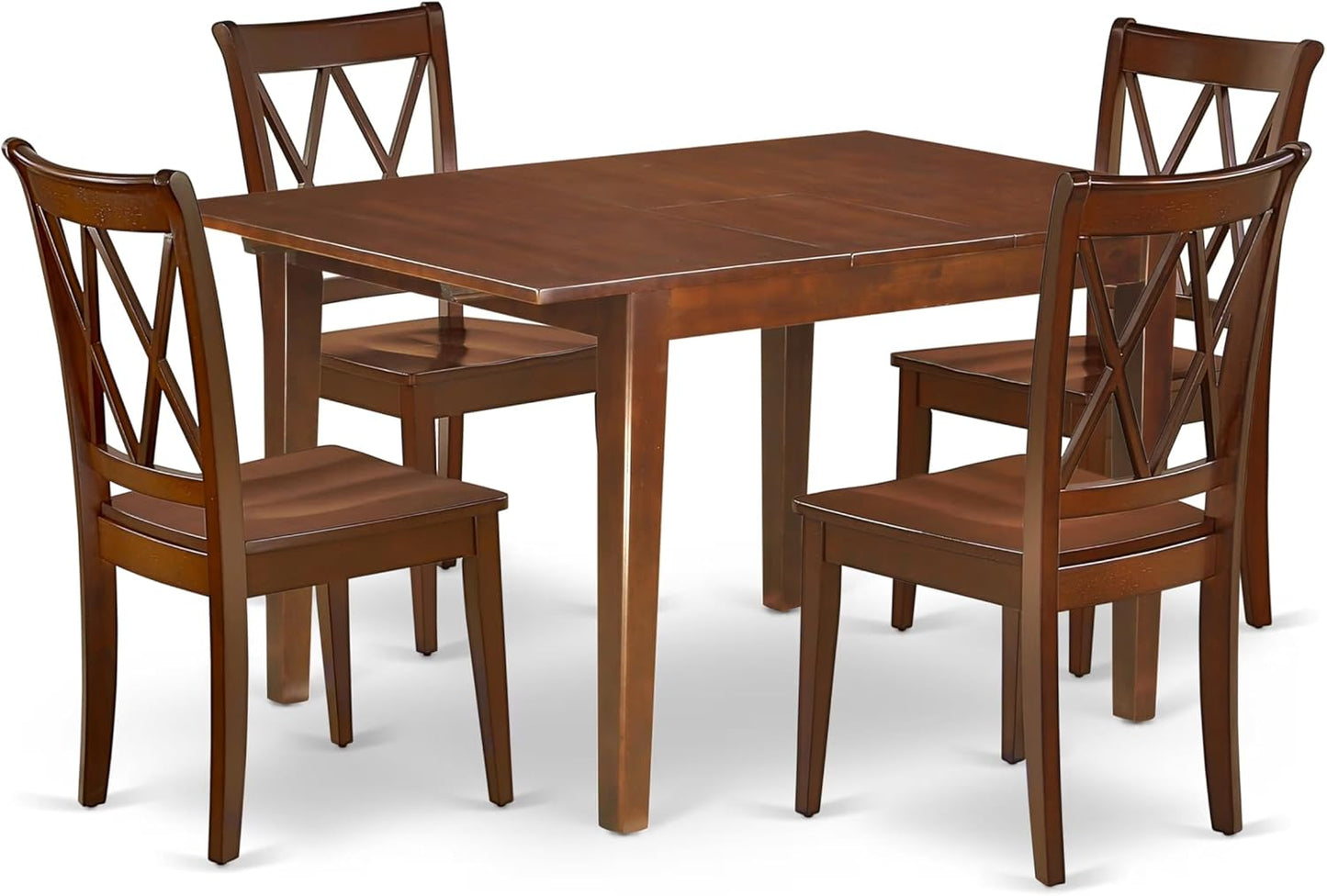East West Furniture MLCL5-MAH-W 5 Piece Kitchen Table & Chairs Set Includes a Rectangle Dining Room Table with Butterfly Leaf and 4 Solid Wood Seat Chairs, 36x54 Inch, Mahogany