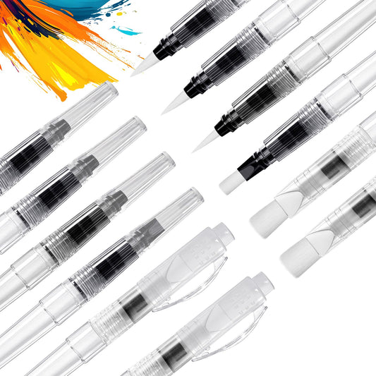 Supkirr 60 Pcs Water Color Brush Pen Set, 6 Sized Watercolor Paint Pens, Refillable Water Brush Pens for Watercolor, Gouache, Acrylics, Paints, Artists, Painting, Calligraphy(Pointed & Flat Tip)