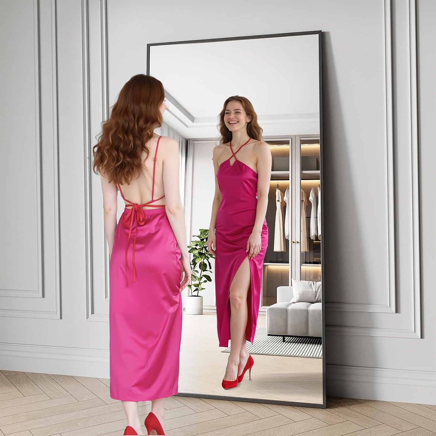 Bathroom Mirror 30x71 Black Bathroom Wall-Mounted Mirrors, Modern Vanity Mirror for Bedroom, Living Room, Aluminum Alloy Frame Allow to Hang Horizontally or Vertically