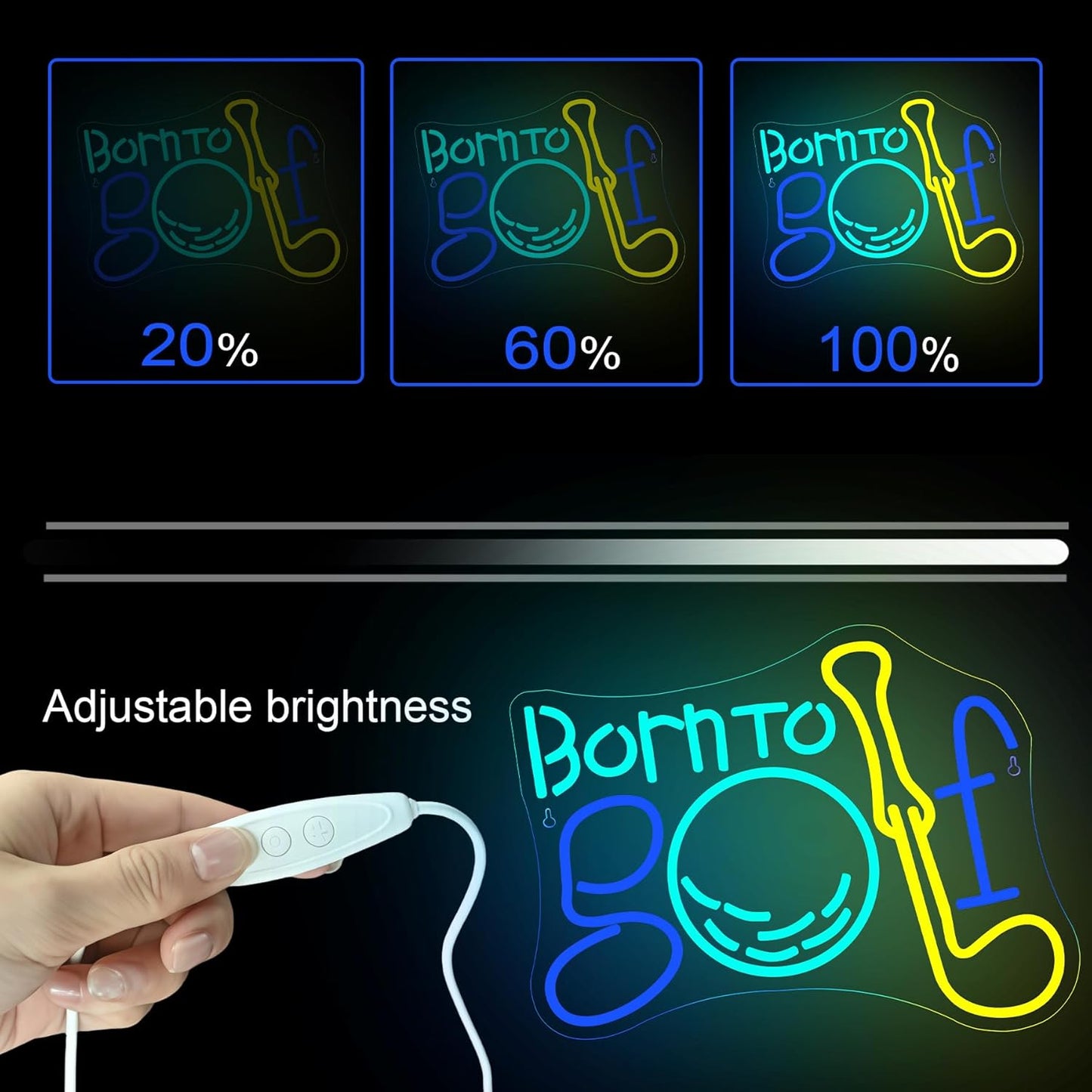 NOSUN Born to Golf Neon Sign Golf Neon Signs for Wall Decor LED Sign Colorful Neon Light Sign Neon Lights with Dimmable Encourage Light for Bedroom Bar Club Apartment Home Party Decor