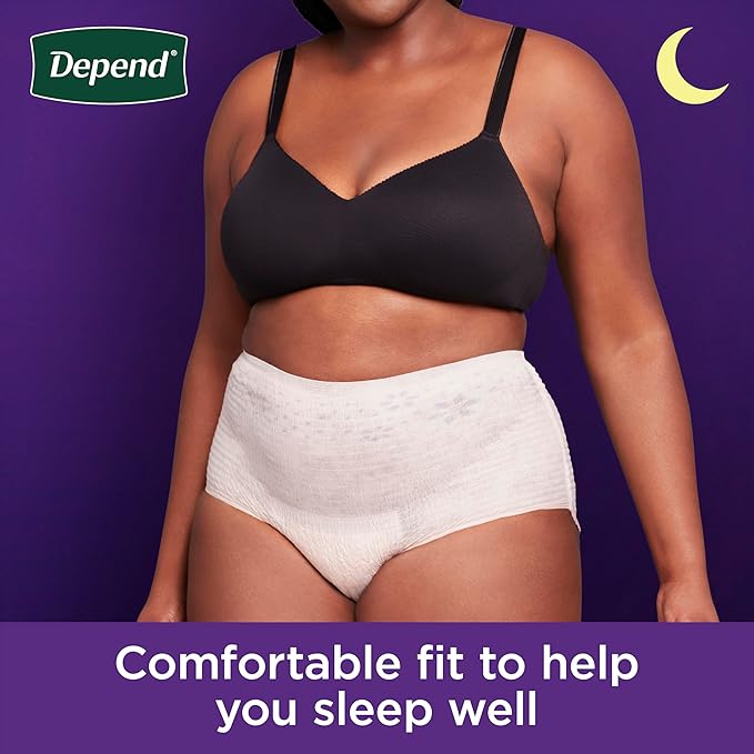 Depend Night Defense Adult Diapers, Incontinence & Postpartum Bladder Leak Underwear for Women, Disposable, Overnight, Large, Blush, 72 Count, Packaging May Vary
