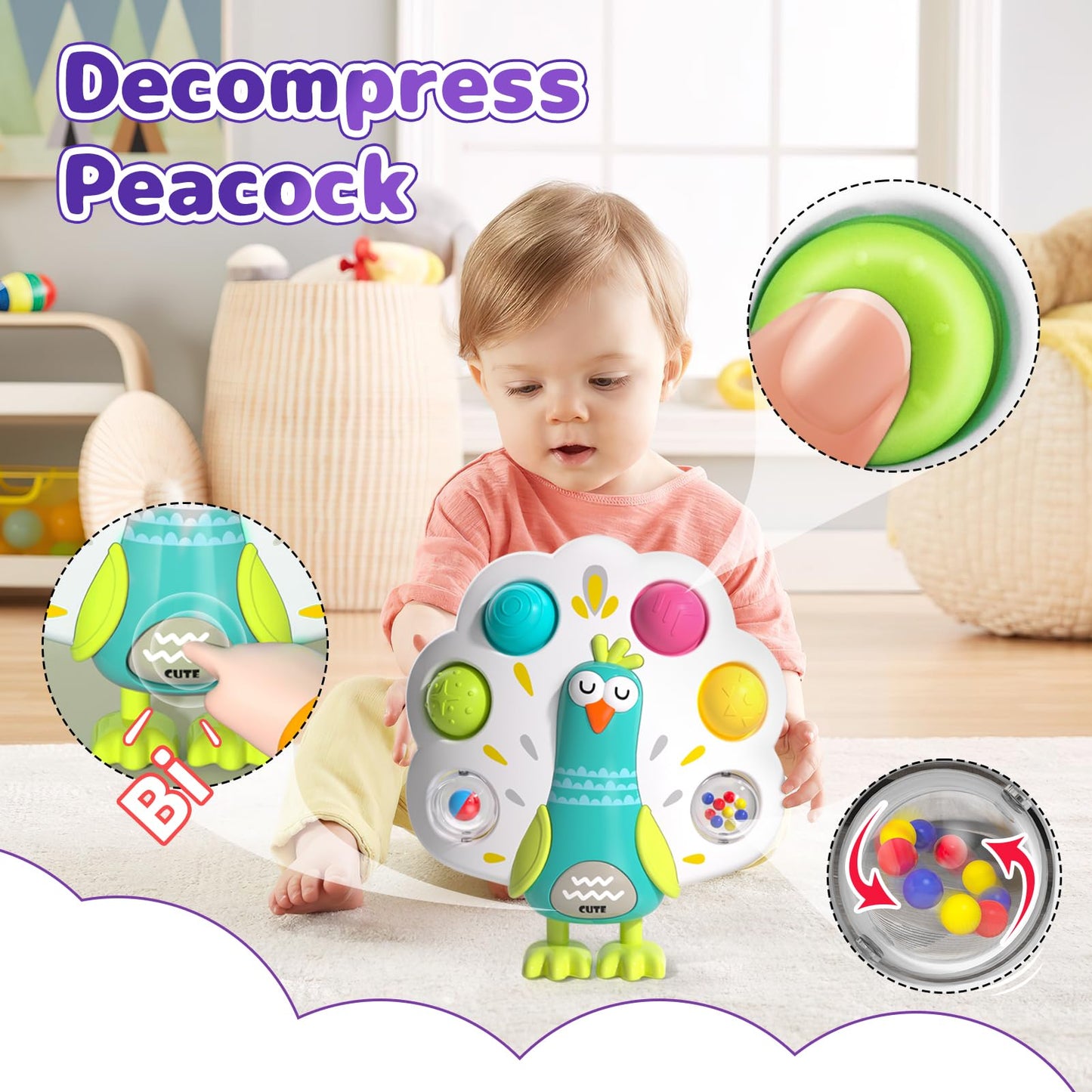 usrela 5 in 1 Baby Toys for 12 18 Month, Learning Toy for Babies 12-18 Months, Baby Busy Cube, Stacking&Sensory, Pull String&Piano Xylophone Toy, Birthday Gift for 12+ Month