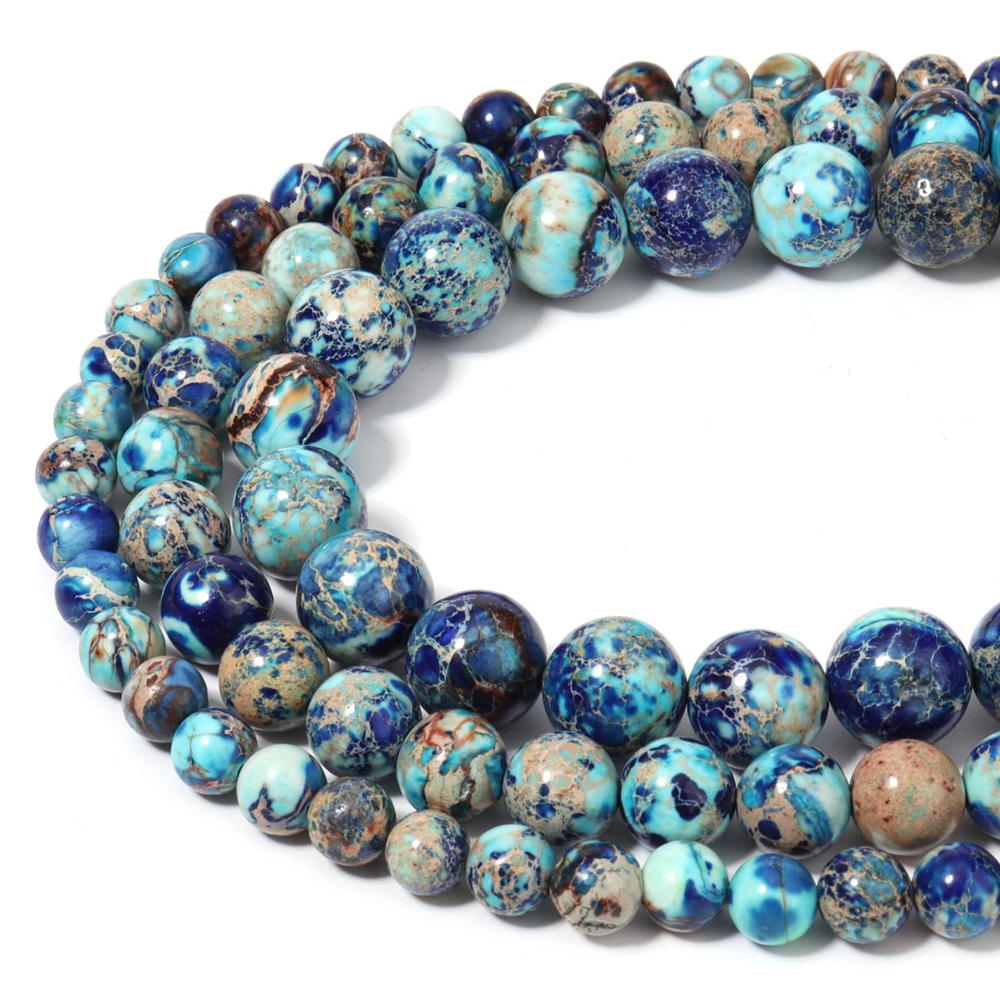 60pcs 6mm Natural Mixed Blue Imperial Jasper Gemstone Beads Energy Healing Crystal Round Loose Stone Beads for Jewelry Making, DIY Bracelets Necklaces