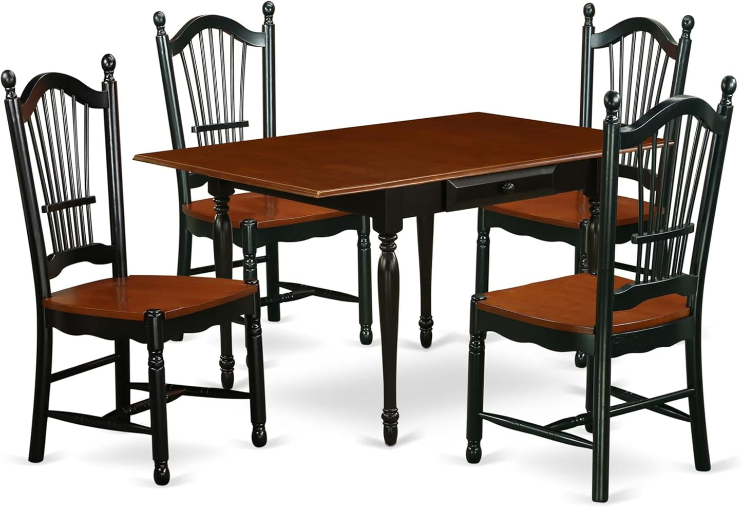 East West Furniture MZDO5-BCH-W 5 Piece Kitchen Table & Chairs Set Includes a Rectangle Dining Room Table with Dropleaf and 4 Dining Chairs, 36x54 Inch, Black & Cherry