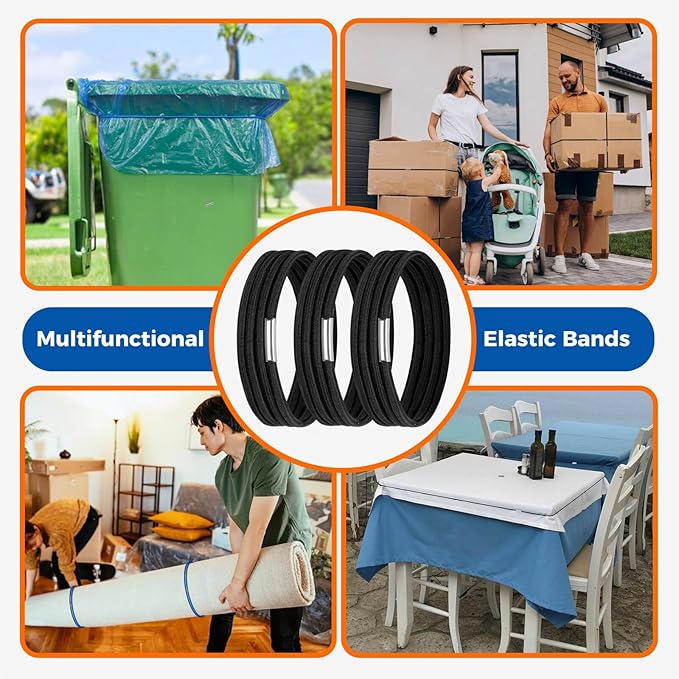 Large Rubber Bands for Garbage Can Set of 3, Fits 55, 65, 96 Gallon Trash Cans, Hongmed Trash Can Rubber Bands Durable for Kitchen Trash Bags, Heavy Duty Moving Bands in Black.
