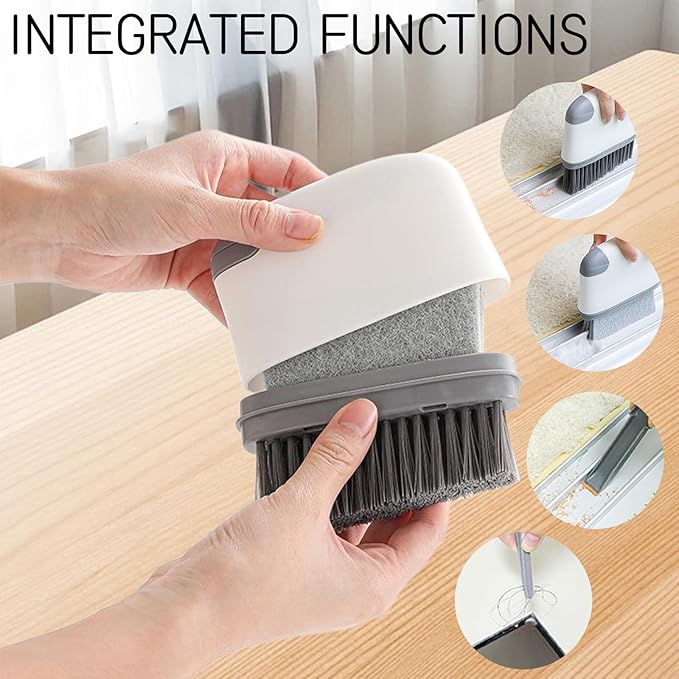 4 in 1 Groove Cleaning Brush - Magic Window Track Cleaner with Shovel, and Tongs for Window Sills, Sliding Door Tracks, Bathroom, and Kitchen