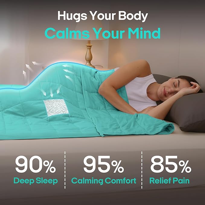 ZonLi Weighted Blanket for Adults(48"x72",15lbs, Dark Green) Twin Size High Breathability Cooling Heavy Blanket, Soft Material with Premium Glass Beads,All-Season.