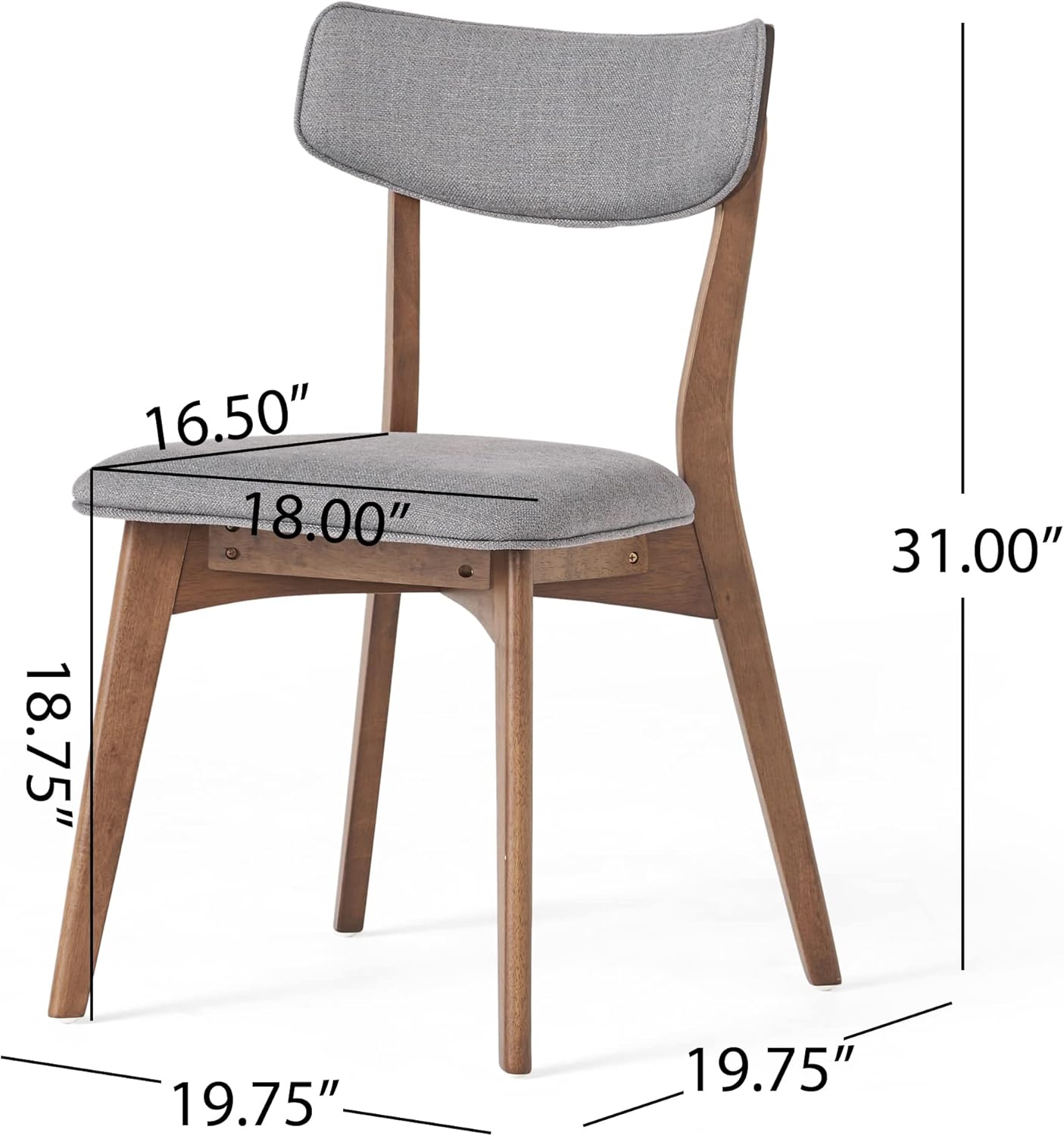 Christopher Knight Home Alma Mid-Century Wood Dining Set with Fabric Chairs, 5-Pcs Set, Natural Walnut / Dark Grey