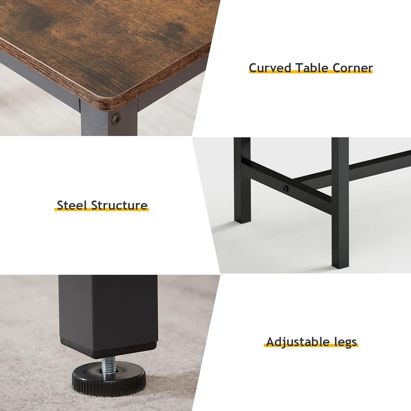 Rovibek Dining Room Table Chairs Set for 4, Modern Space Saving Kitchen Table with 2 Benches & Adjustable Feet Breakfast Table, Wooden Industrial Style Farmhouse, 43", Brown