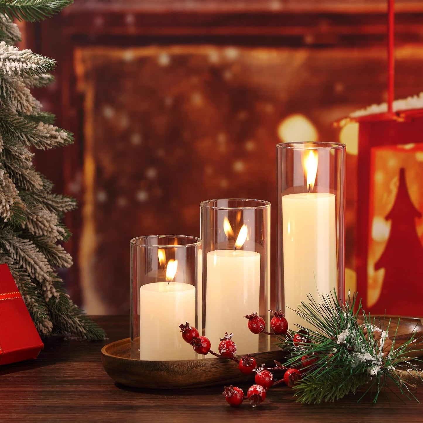 Shihanee 36 Pcs Pillar Candles and Glass Cylinder Vases Tall Cylinder Holders for Pillar Candles Wedding Centerpieces, Total 18 Sets(2.6'' X 4.7'', 5.9'', 7.9'',Clear,Ivory White)