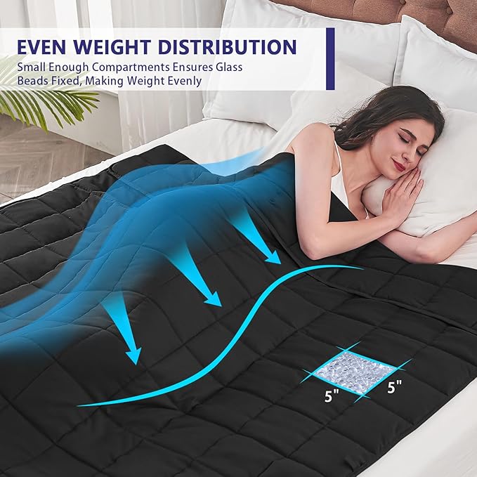 yescool Weighted Blanket for Adults (17 lbs, 48" x 72", Black) Cooling Heavy Blanket for Sleeping Perfect for 160-180 lbs, Twin Size Breathable Blanket with Premium Glass Bead, Machine Washable