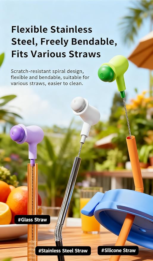 Pea Flexible Straw Brush, Multi-Functional Household Cup Lid Groove and Crevice Cleaning Brush (3-Pack)