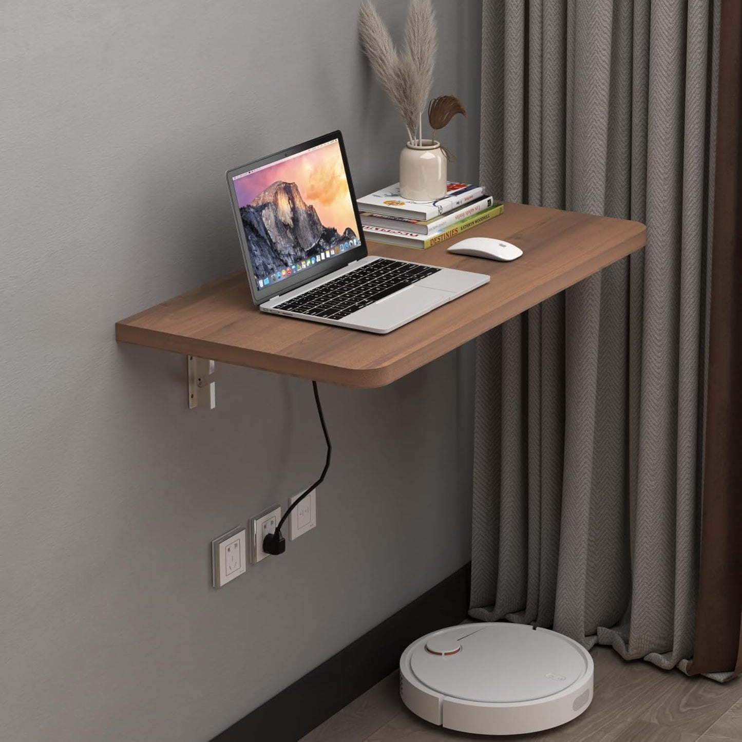 Pmnianhua 31'' Wall Mounted Drop Leaf Table, Folding Table, Fold Down Wall Desk, Floating Desk for Home Office, Small Space (Walnut)