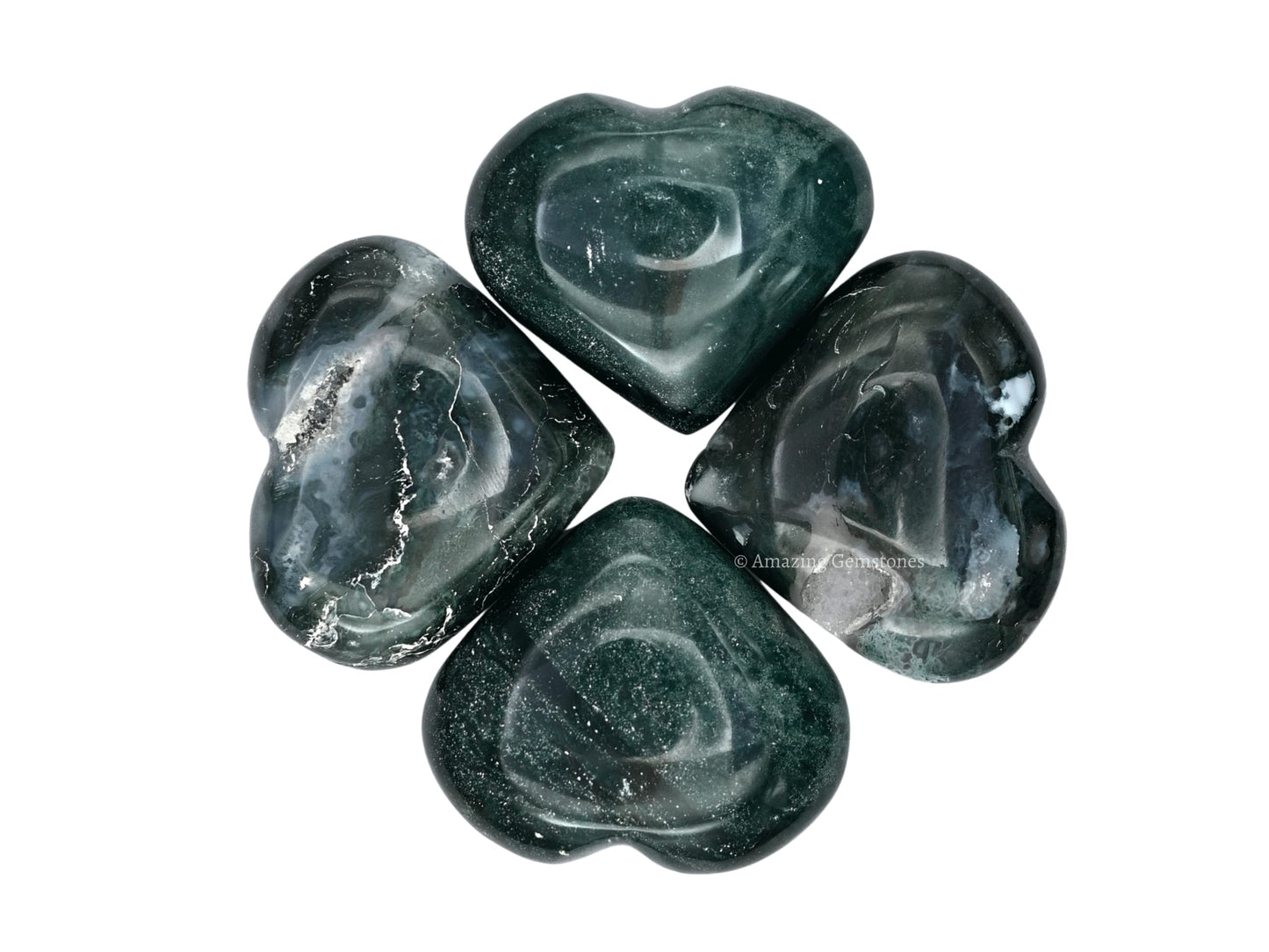 Moss Agate Crystal Heart Palm Stone - Pocket Massage Worry Stone for Natural Body Chakra Balancing, Reiki Healing and Crystal Grid