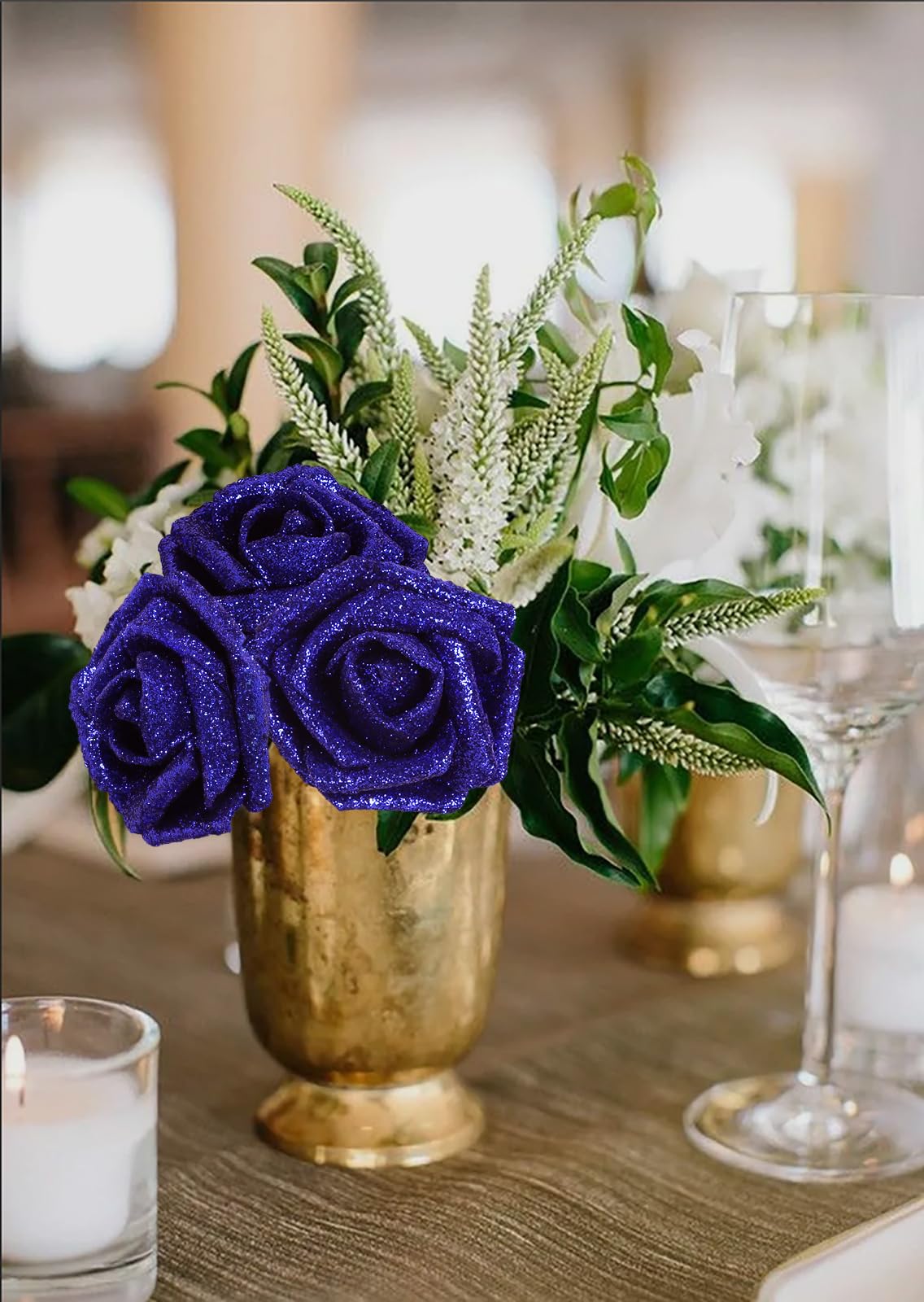 ICBOX Glitter Foam Roses 30 PCS Royal Blue Roses Artificial Flowers Foam Flowers Glitter Roses with Stem Artificial Flowers for DIY Wedding Bridal Bouquet Party Centerpieces Decor(Royal Blue)