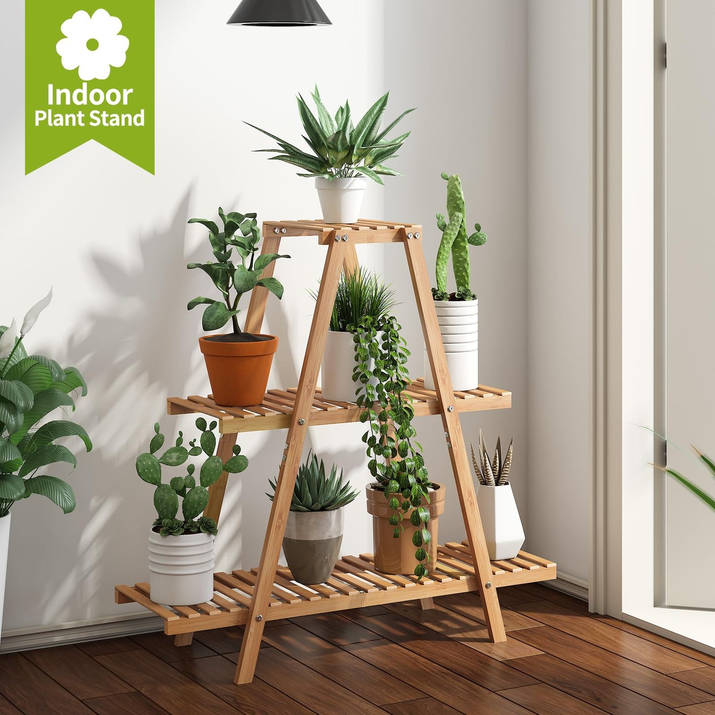 BMOSU Plant Stand Bamboo for Indoor Outdoor Tiered Plant Shelf 8 Potted Flower Holder Ladder Rack Garden Balcony Living Room Patio(3 Tier Natural)