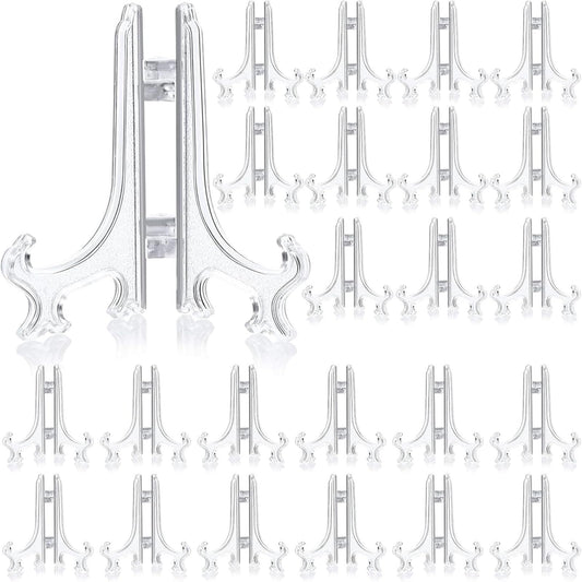 Patelai 48 Pieces Mini Easel Stands Plastic Plate Stand Holder Display Picture Easel for Display Picture Frame Collectibles Desktop Weddings Party Home Decoration(6 Inch,Clear)