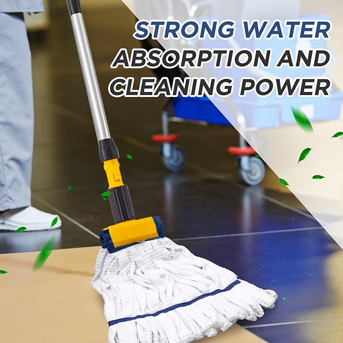 Hushee 12 Pack Large Microfiber Tube Mop Heads 18 oz Heavy Duty Commercial Industrial Wet Mop Head Refill Reusable Machine Washable Looped End Mopheads for Hardwood, Tile, Laminate Floors (White)