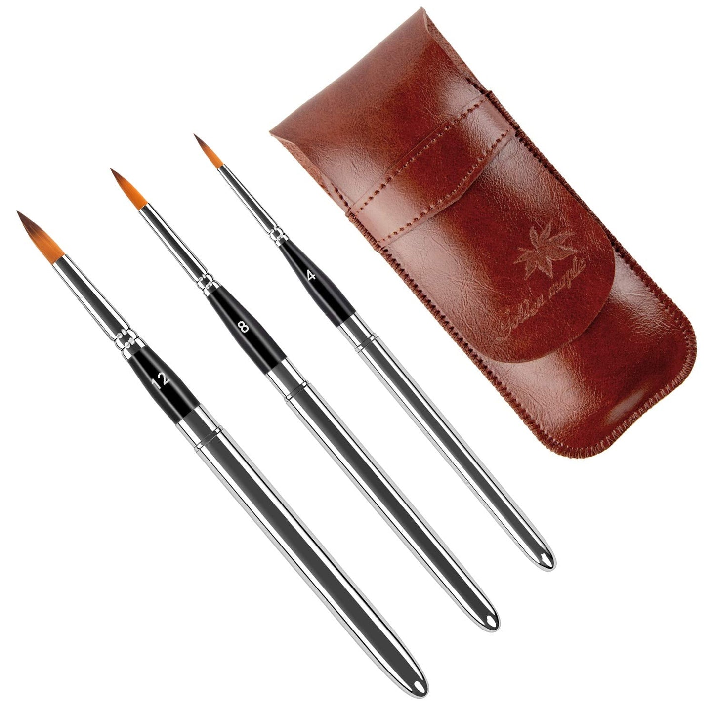 Travel Watercolor Brushes, Golden Maple 3pcs Watercolor Travel Brushes with Leather Pouch - Pointed Round for Watercolor Acrylics Gouache Ink Painting