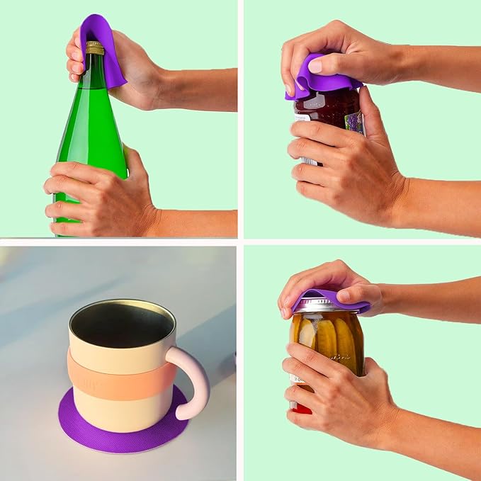 Magnetic Jar Opener Gripper, Jar Openers Top Rated For Seniors Weak Hands, Bottle Opener Built-In, 2-IN-1 Jar & Bottle Opener x 1, Black, Rubber Jar Openers Gripper x 4