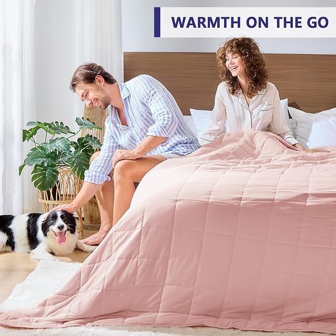 yescool Weighted Blanket for Adults (20 lbs, 88” x 104”, Pink Grey) Cooling Heavy Blanket for Sleeping Perfect for 190-210 lbs, Queen Size Breathable Blanket with Premium Glass Bead, Machine Washable