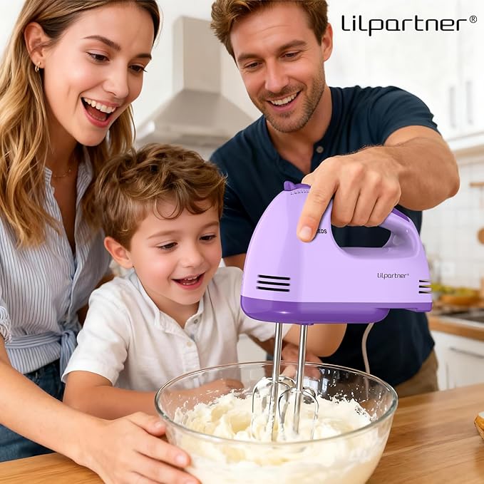 Hand Mixer Electric, Small Food Mixer 7 Speeds Handheld Blender,304 *(1* Whisk, 2* Beater, 2*Dough Hook) Kitchen Blender for Cream, Cookies, Dishwasher Safe, Purple
