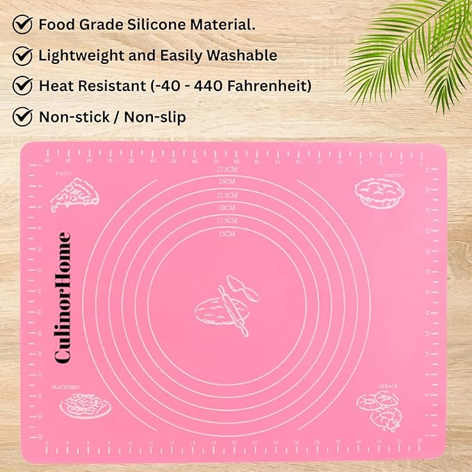 Baking Essentials for Home Bakery, Homesteading Essentials - Silicone Baking Pastry Mat for Rolling Dough and Mini Wooden Rolling Pin/Dough Roller Bundle with Plastic Bench Scraper for Kitchen