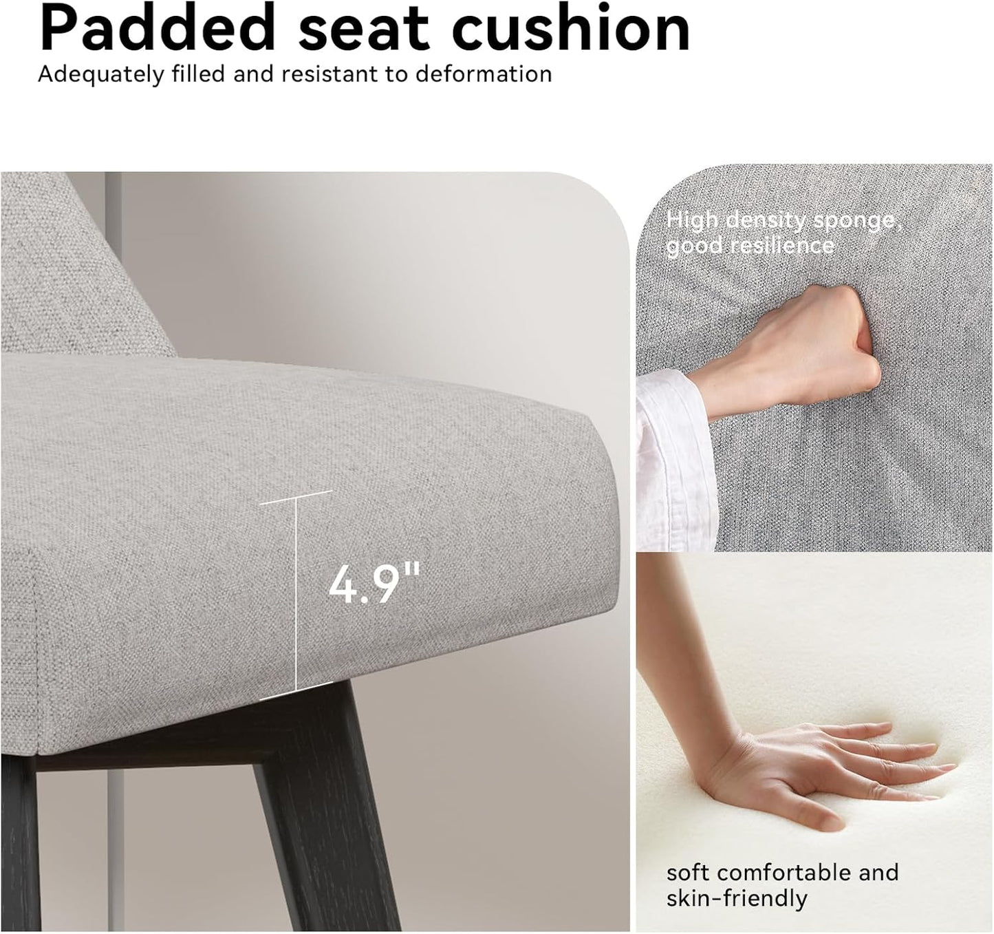 Counter Height Swivel Bar Stools Set of 2, 26 Inch Bar Stools with Footrest, Linen Fabric Upholstered Barstools with Back and Solid Wood Legs for Kitchen Island, Dining Room,Pub,Light Grey